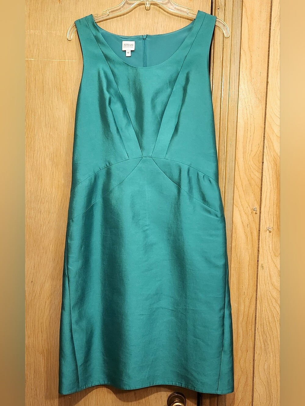 Armani Collezioni Green Sheath Dress Cotton Silk Knee Length Womens Sz 10